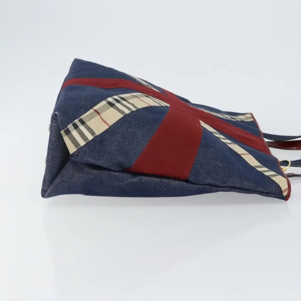 Burberry Denim Satchel with Red Cross and Beige Check Trim